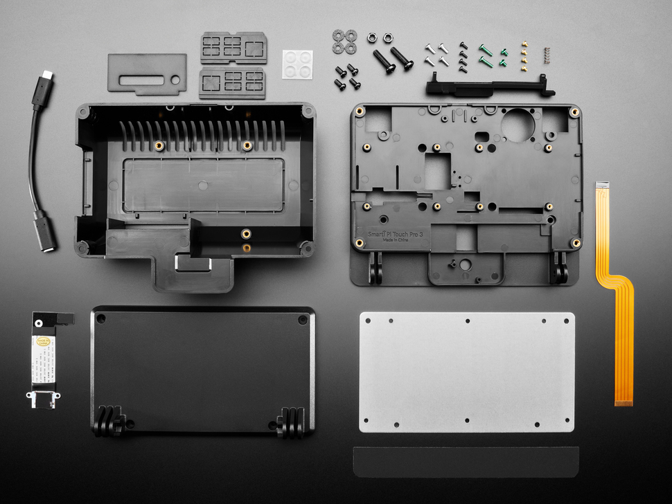 Kit Shot of the SmartiPi Touch Pro 3 (Small) Disassembled with all of the Included Components.