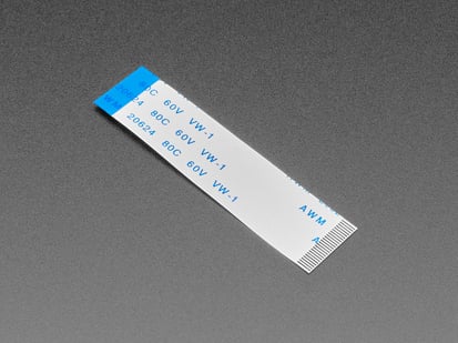 Angled shot of small, 50mm long, 24-pin FPC flex cable.