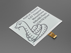 Angled shot of 5.83" monochrome electronic ink display. Graphic features a friendly python and text: "Adafruit ThinkINK 5.83" Diagonal Monochrome 648x480 Pixels UC8179 Driver."