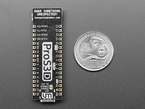 Back of long, black, skinny, dev board with U.S. quarter for scale.