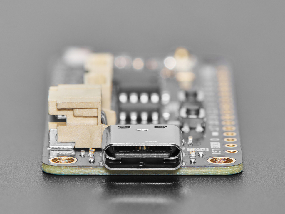 Close-up of USB-C connector on Feather board.