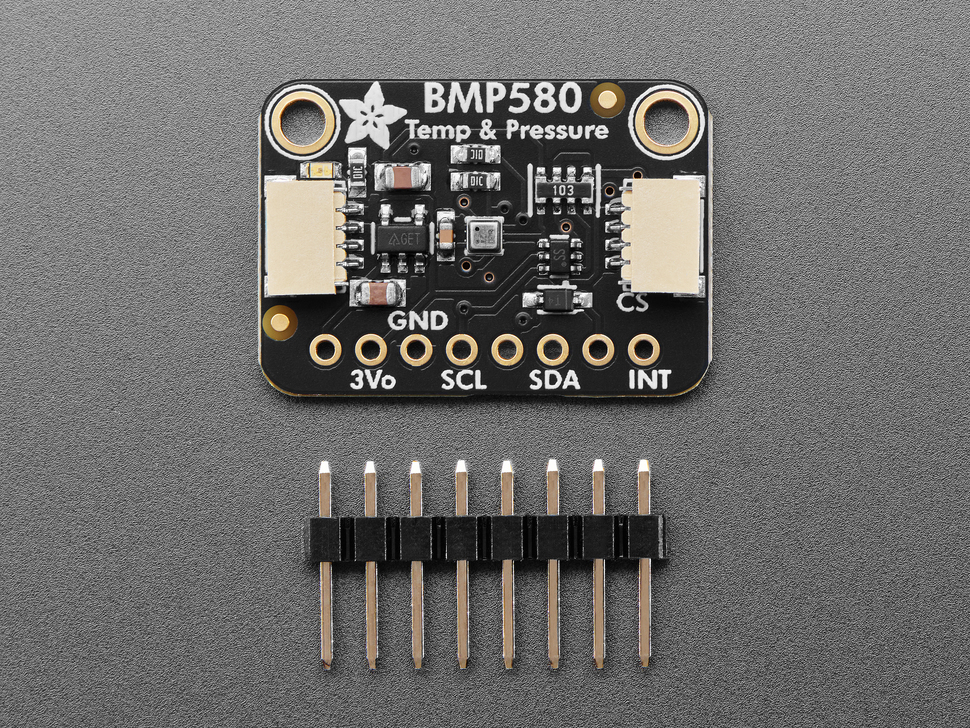 BMP580 temperature and pressure sensor breakout with 8-pin header.