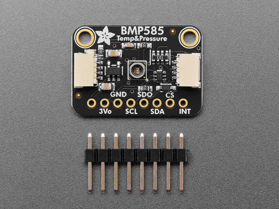 BMP585 temperature and pressure sensor breakout board with 8-pin header.