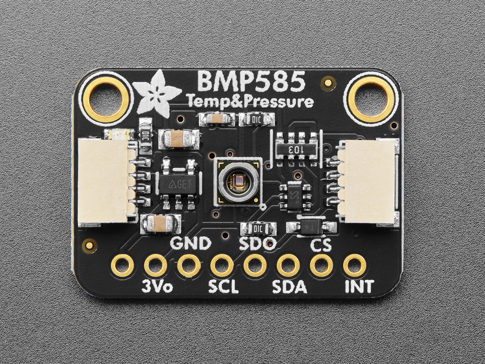 Overhead shot of BMP585 temperature and pressure sensor breakout board