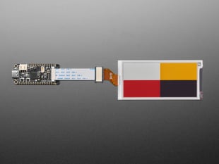3.52" electronic ink display showing four colored blocks (black, red, yellow, and white) connected to a driver board and FPC extender.