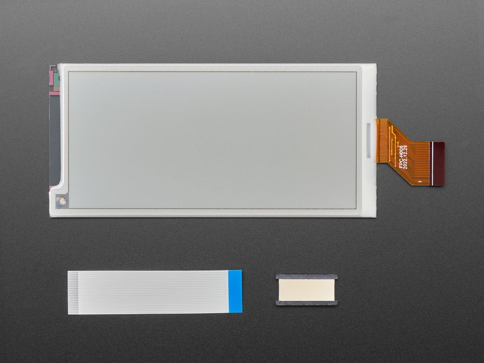 Blank 3.52" electronic ink display module with 50mm long FPC cable and a cable extender.