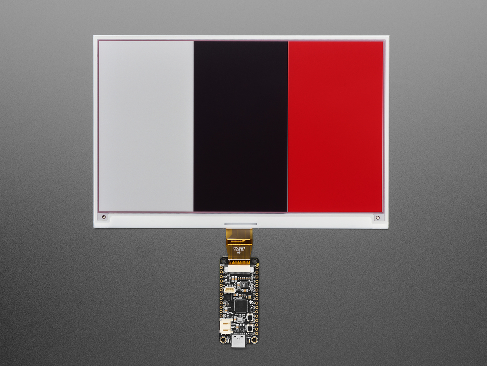 7.5" tri-color electronic ink display showing three columns in white, black, and red.