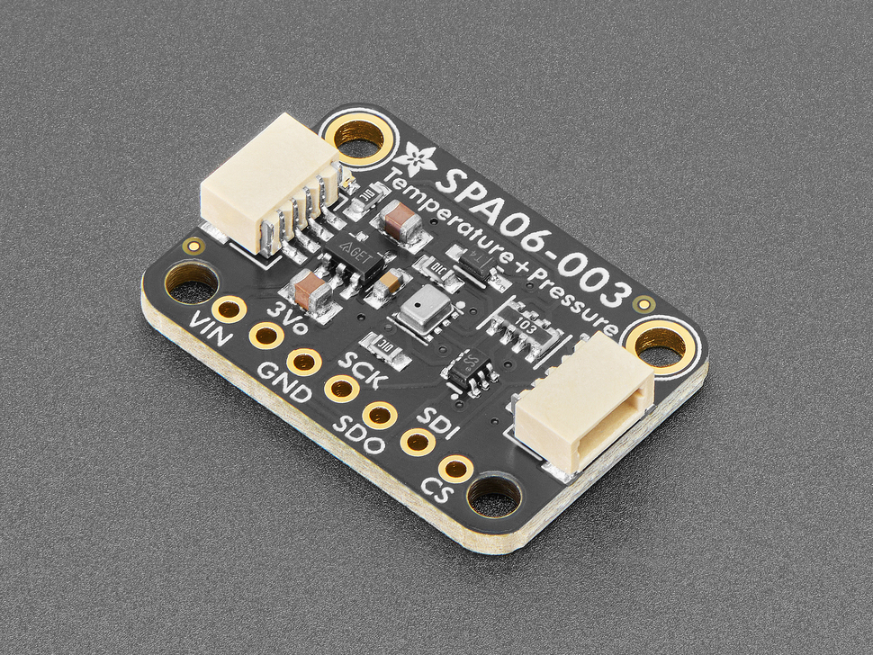 Angled shot of temperature and pressure sensor breakout.