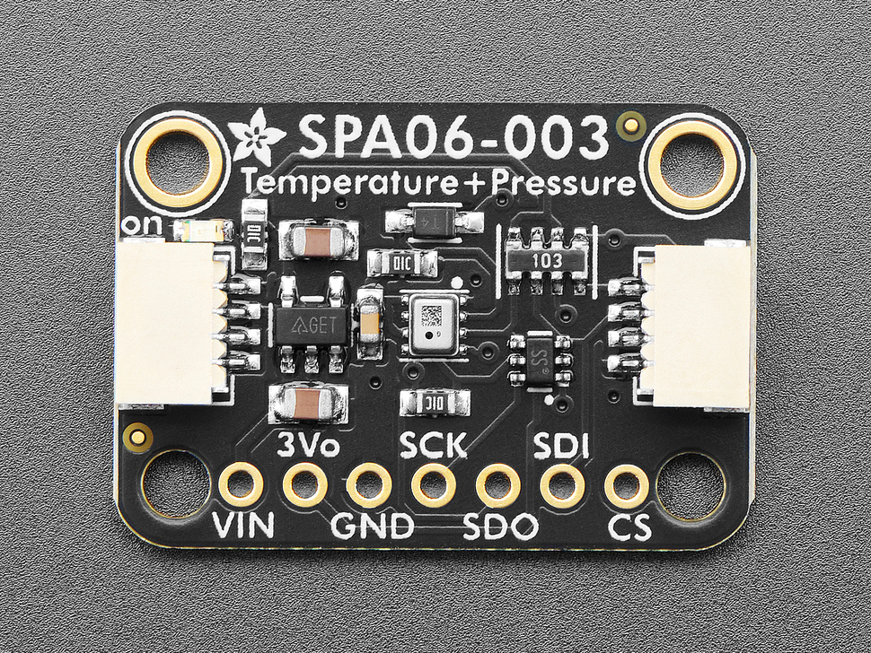 Overhead shot of temperature and pressure sensor breakout.
