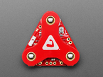 Overhead shot of red, triangle-shaped muscle sensor breakout.