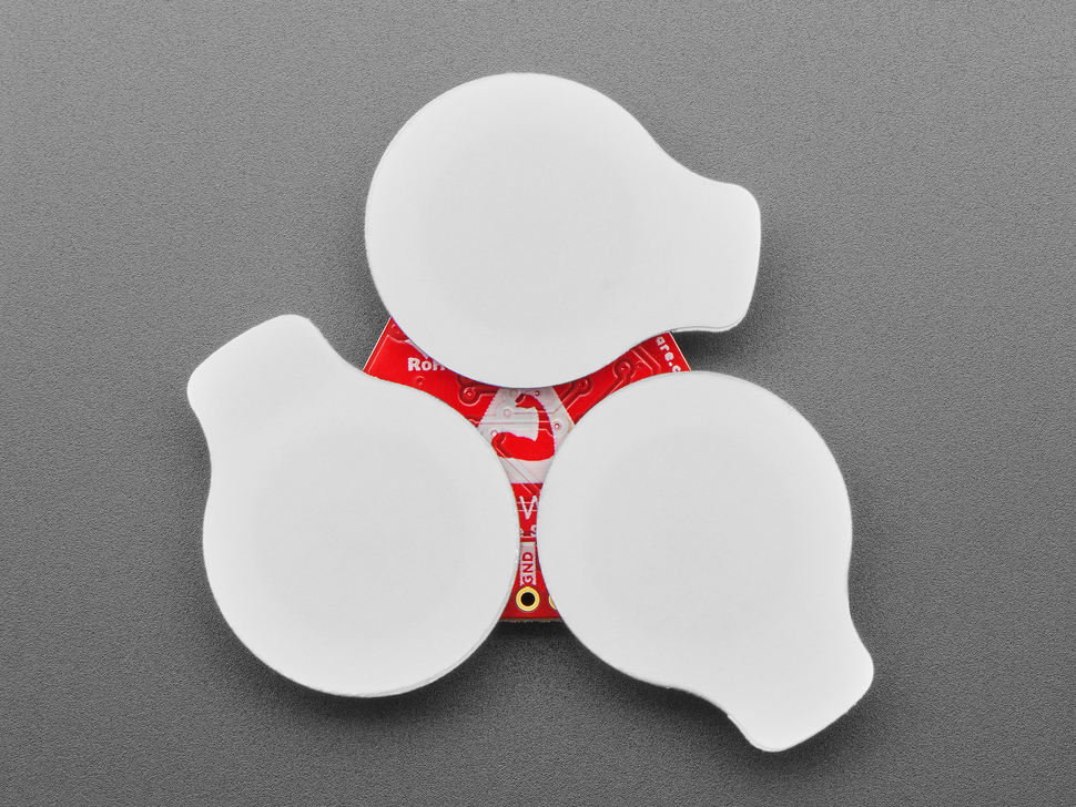Top Down Bottom Demo Shot of the MyoWare 2.0 Muscle Sensor with x3 Muscle Sensor Surface EMG Electrodes Connected.