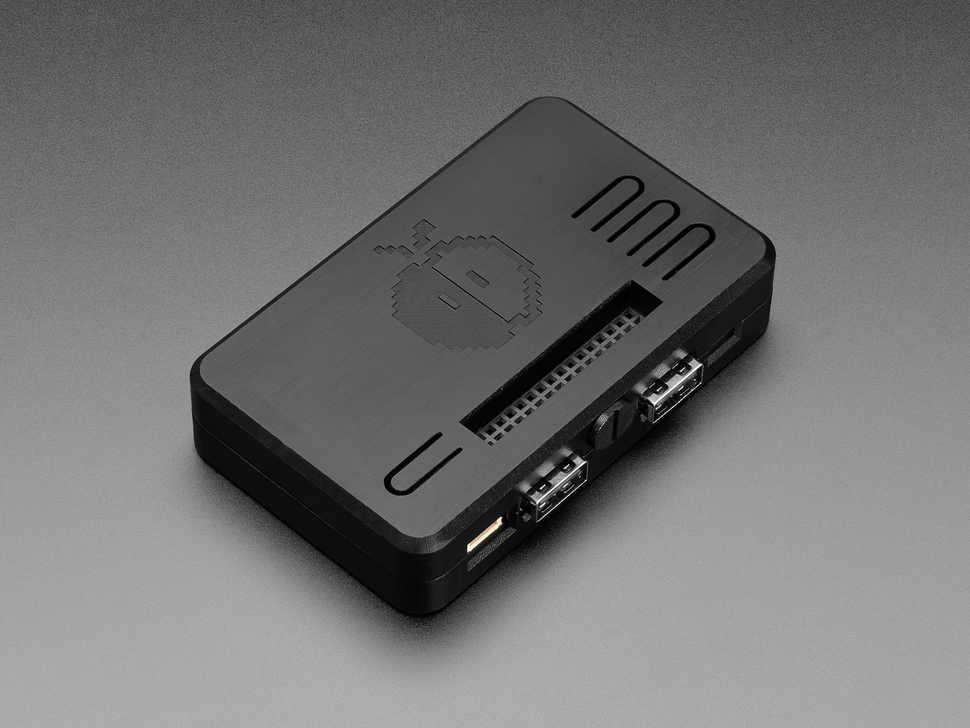 Angled Demo Shot of the Assembled Snap-on Enclosure with the Fruit Jam inside. The USB-A side.