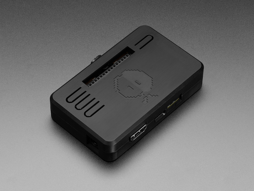 Angled Demo Shot of the Assembled Snap-on Enclosure with the Fruit Jam inside. DVI-D, USB-C side.