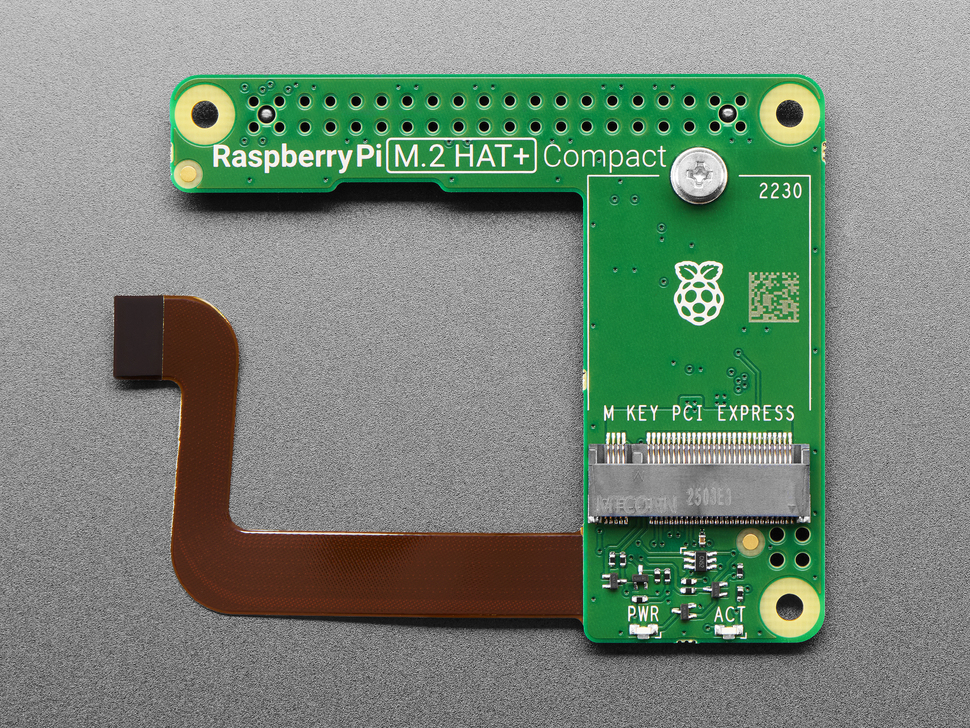 Top Down Top Shot of the Raspberry Pi M.2 HAT+ Compact.