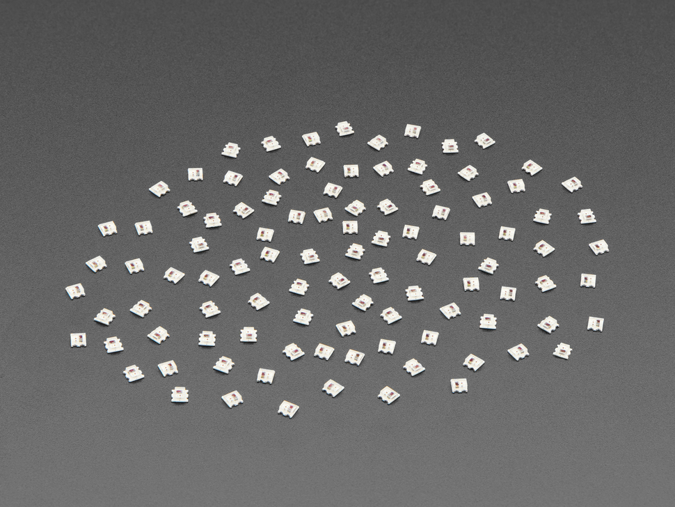 Angled Shot of the NeoPixel Nano 2020 RGB LEDs - 100-pack
