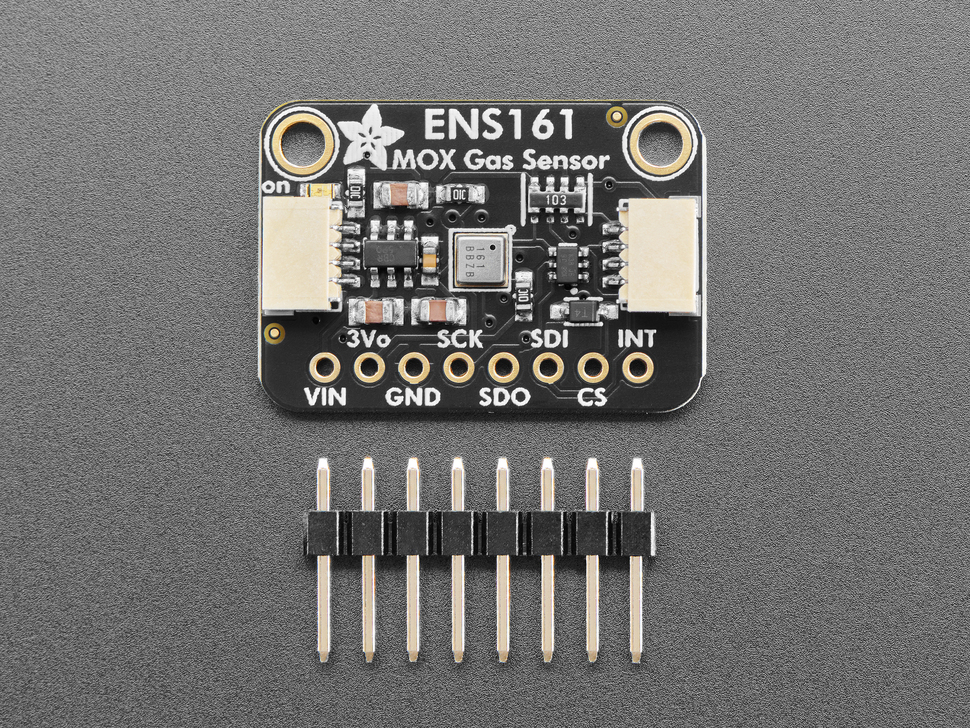 Black, rectangle-shaped MOX gas sensor breakout with 8-pin header.