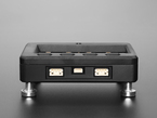 Side Profile Shot of the JSTs on the Adafruit MagTag Enclosure with MagTag and Magnetic Standoff Feet