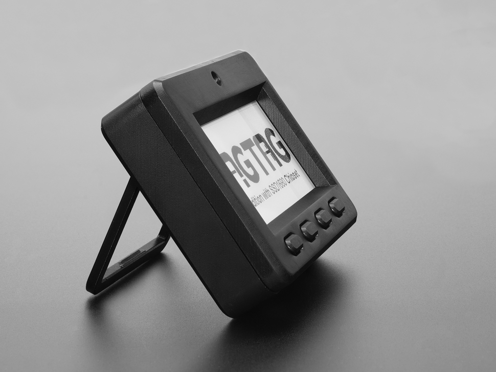 Side Profile Shot of the Adafruit MagTag Enclosure with Kickstand deployed.