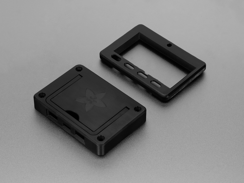 Angled Exterior Shot of the Top & Bottom of the Adafruit MagTag Enclosure & Buttons Kit