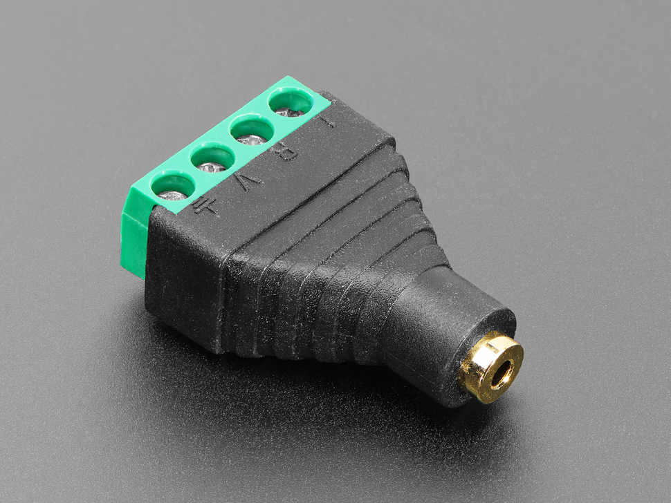 Angled shot of audio jack 4-pin terminal block