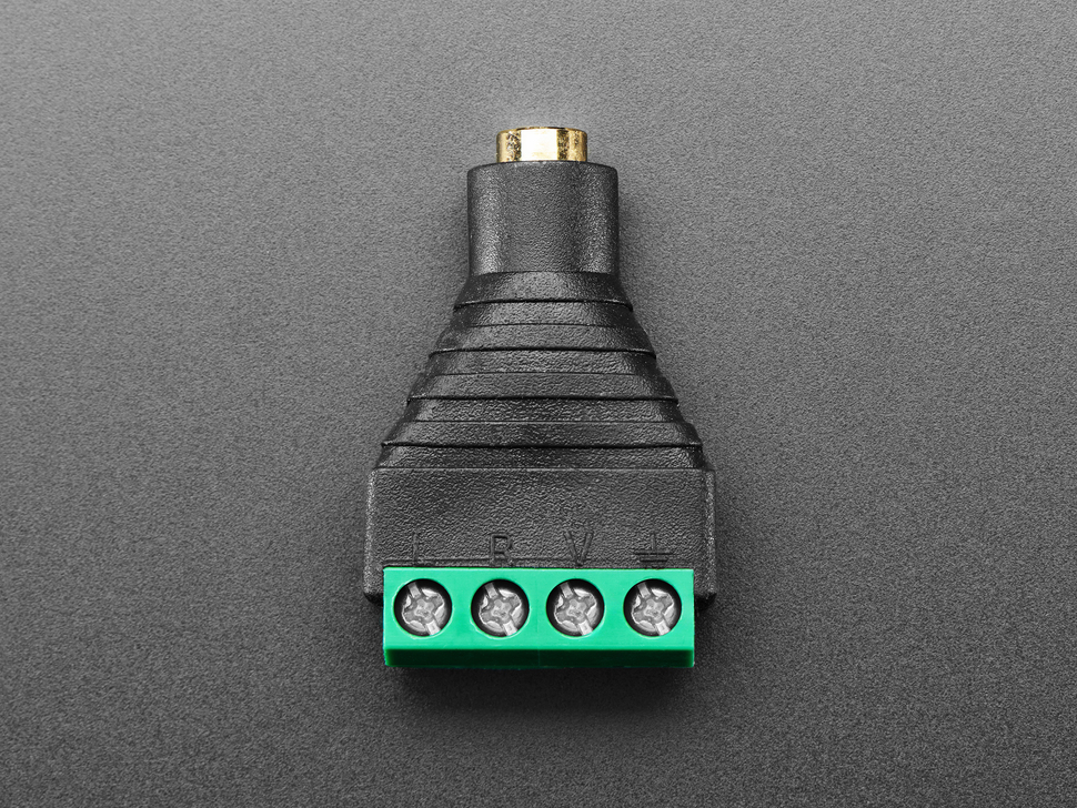 Overhead shot of audio jack 4-pin terminal block.