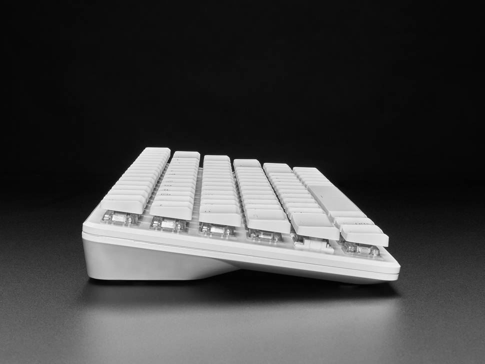 Side Profile Shot of the Key Caps on the Raspberry Pi 500+ Keyboard.
