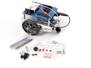 Metal-body robot with collection of loose components.