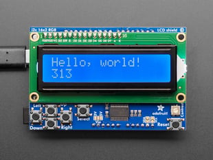 Demo Shot of the LCD Shield Kit w/ 16x2 Character Display - Only 2 pins used!