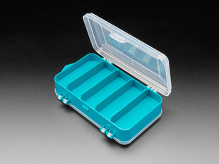 Angled Shot of the Bi-Fold Compartment Parts Box. (Horizontal)