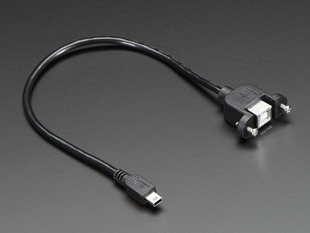 Panel mount USB Cable with USB-B socket and USB Mini-B plug.