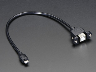 Panel mount USB Cable with USB-B socket and USB micro-B plug.