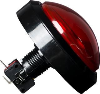 Side view of a massive red round pushbutton